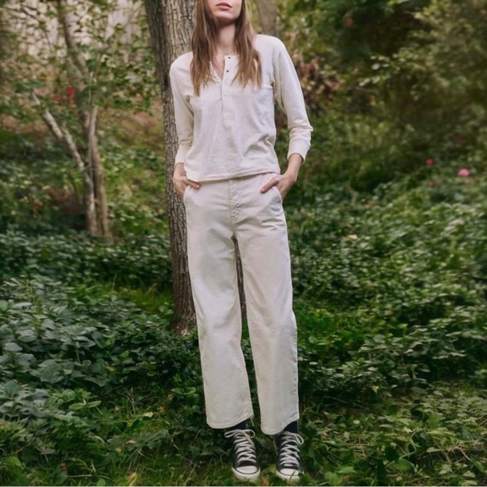 The GREAT. Cotton Wide Leg Pant in Natural